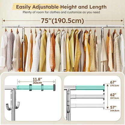 BePatio Heavy Duty Clothing Rack | 220 LBS | Adjustable & Rolling