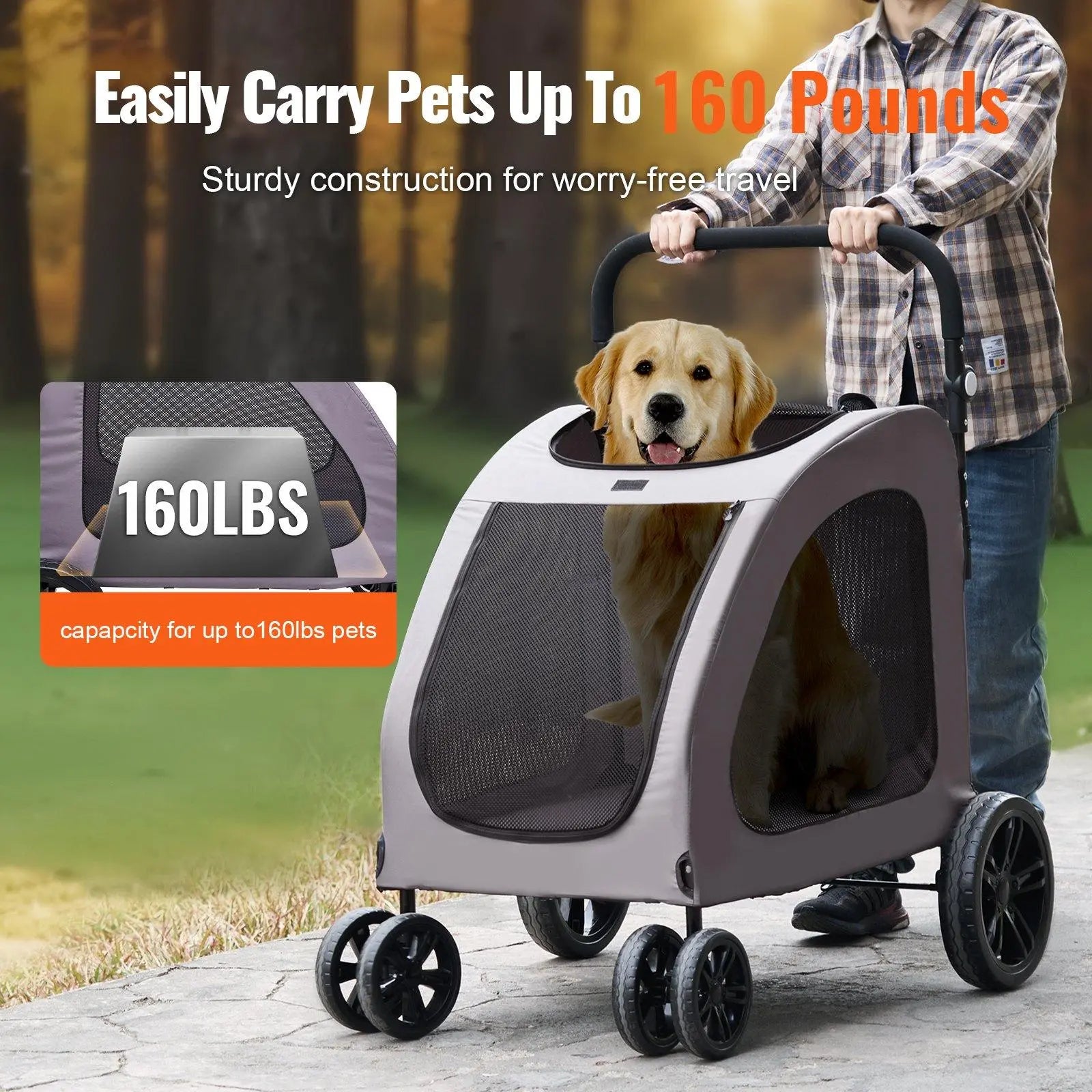 160 pound capacity heavy-duty pet stroller