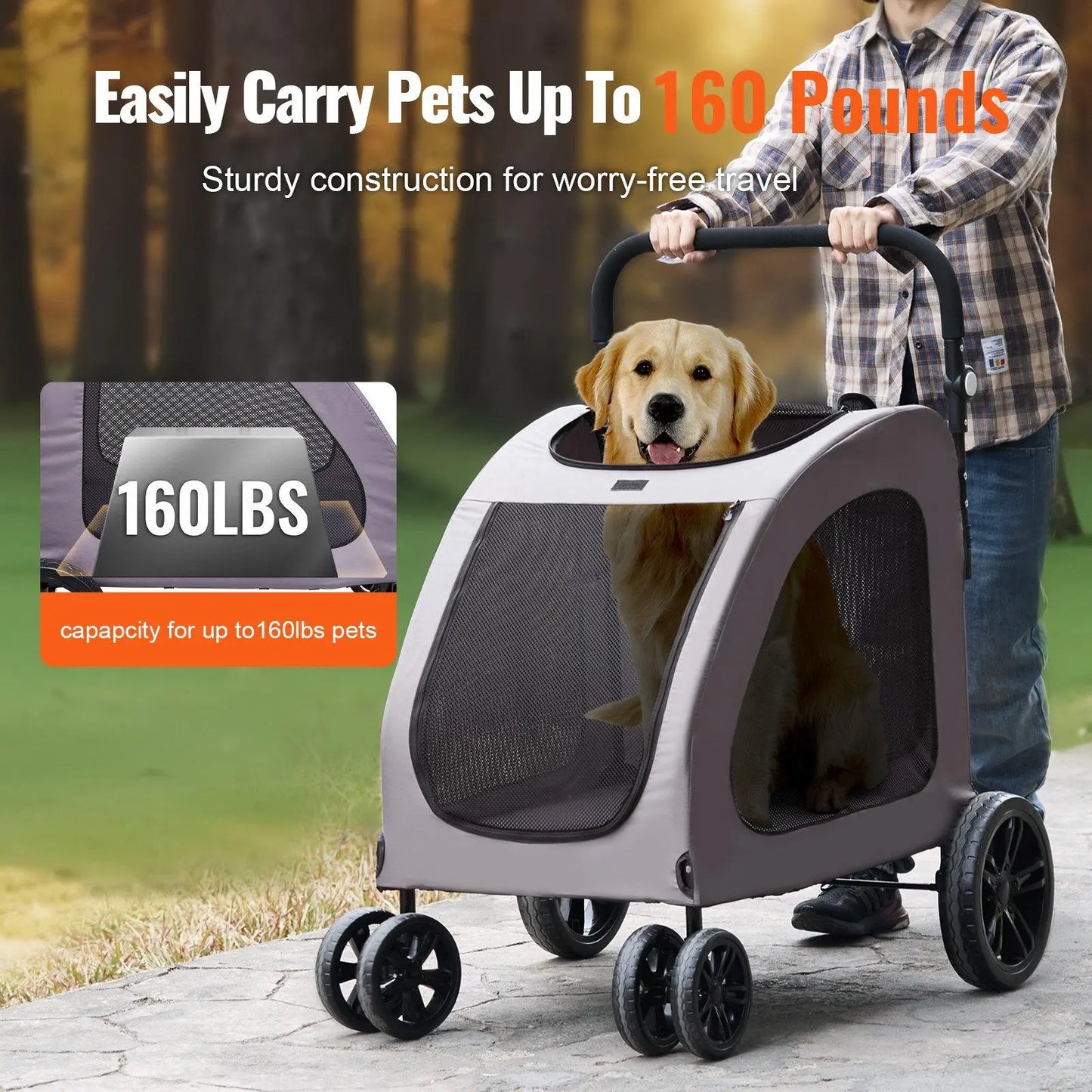 Pet Stroller 4-Wheel Dog & Cat Carrier