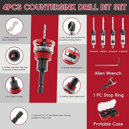 ALPHASTART Countersink Drill Bit Set, 4PCS