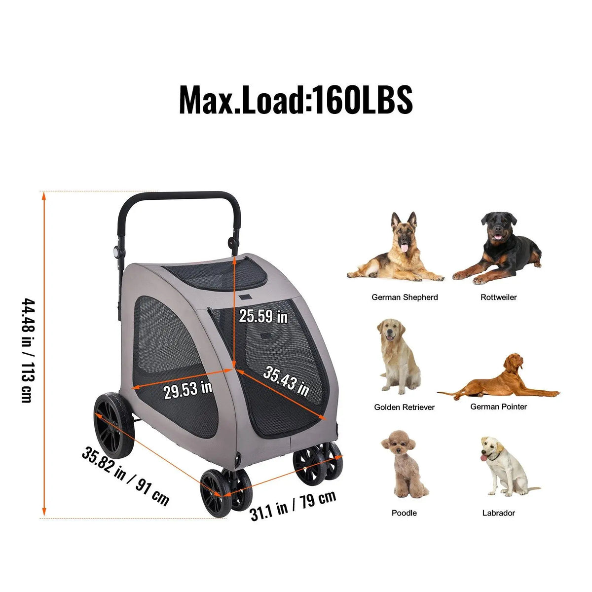 Pet Stroller 4-Wheel Dog & Cat Carrier