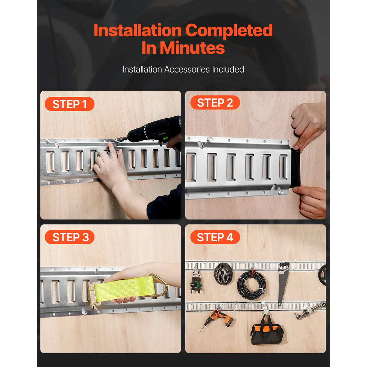 VEVOR E-Track Tie Down Rail Kit 32PCS 1500lb