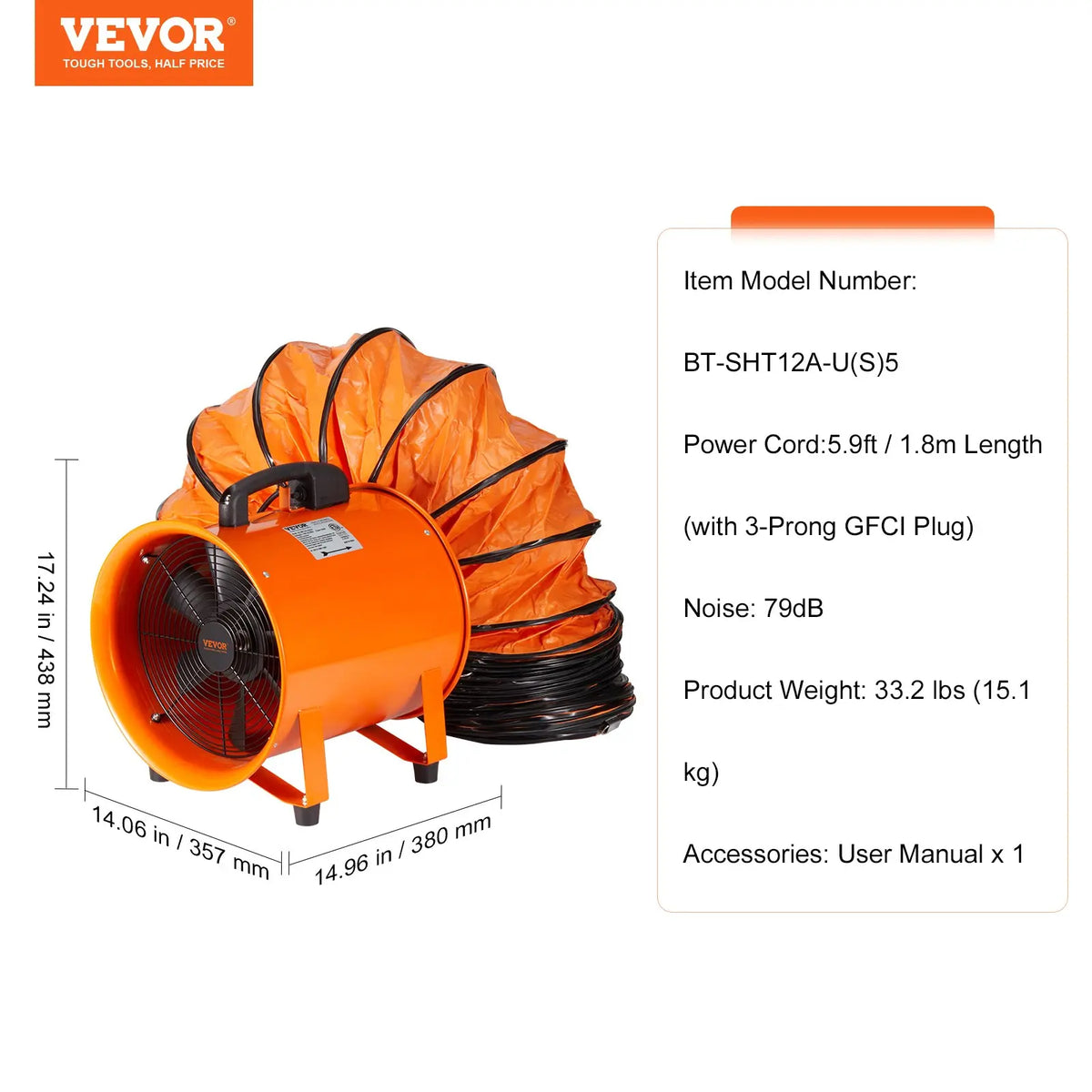 VEVOR Portable Ventilator with Duct Hose