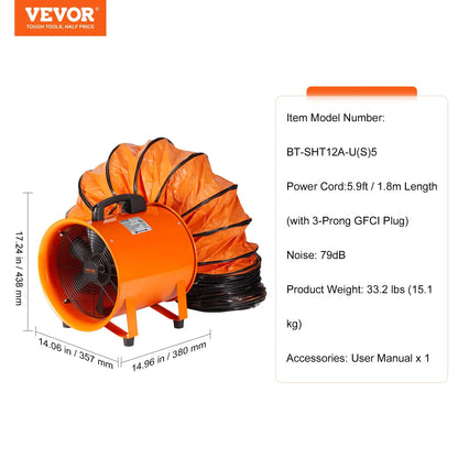 VEVOR Portable Ventilator with Duct Hose