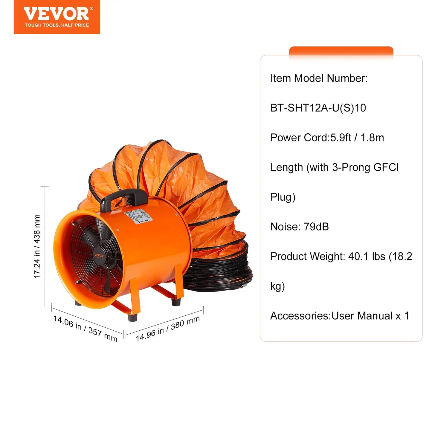 VEVOR Portable Ventilator with Duct Hose