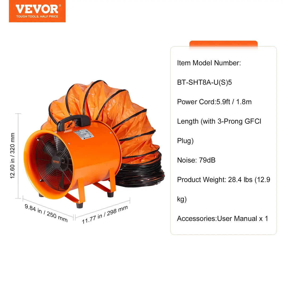 VEVOR Portable Ventilator with Duct Hose