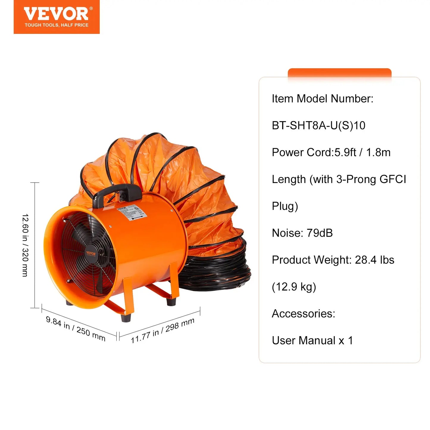 VEVOR Portable Ventilator with Duct Hose