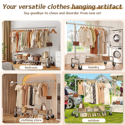 BePatio Heavy Duty Clothing Rack | 220 LBS | Adjustable & Rolling