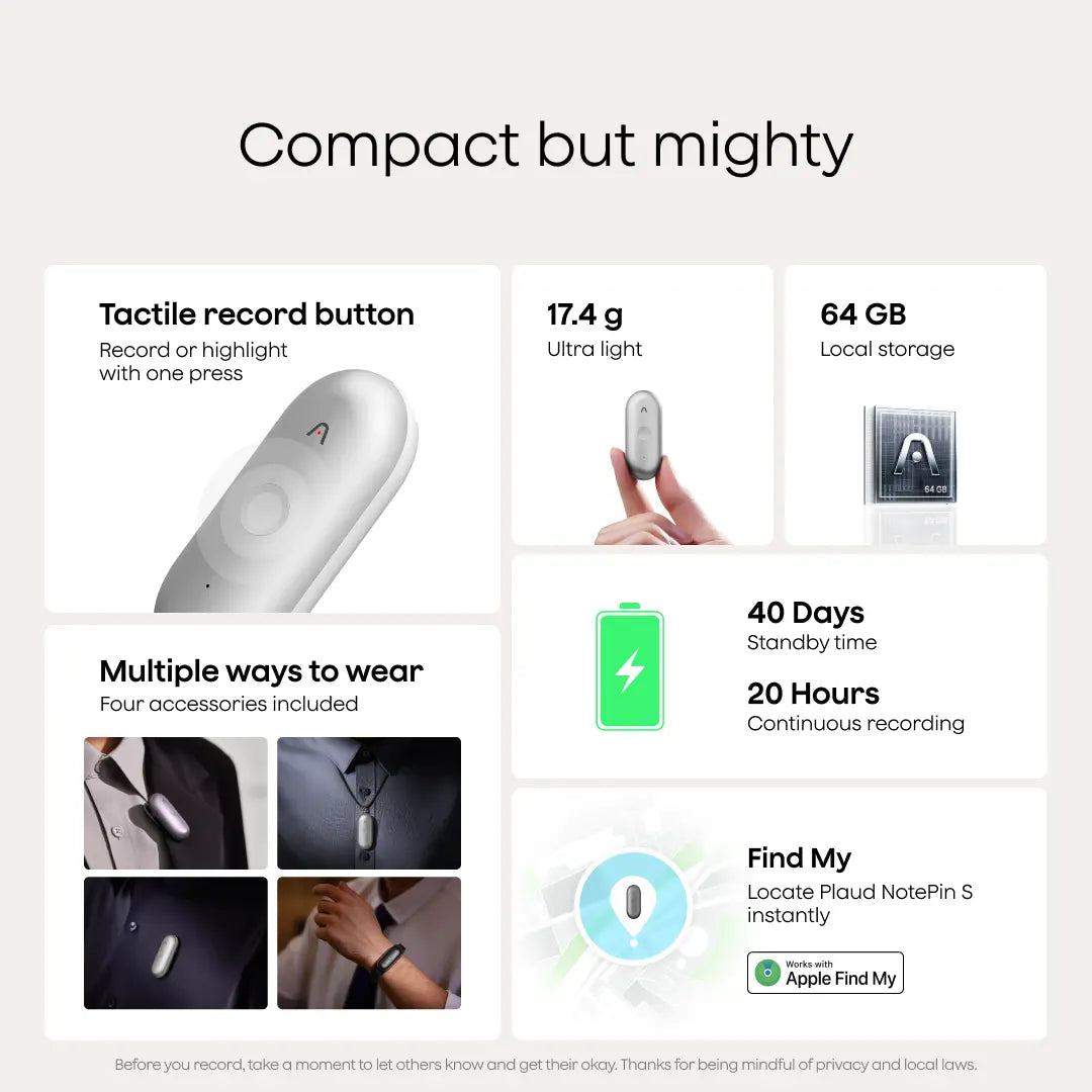 Plaud NotePin S AI Voice Recorder