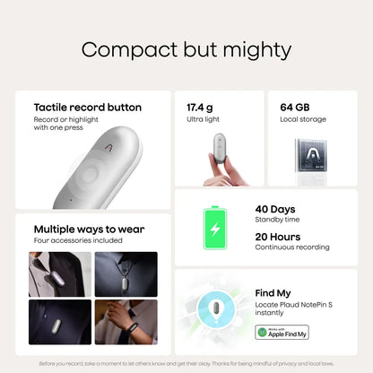Plaud NotePin S AI Voice Recorder
